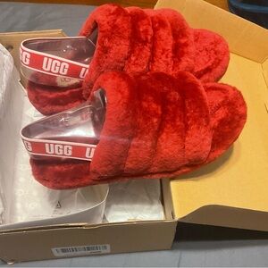 UGG Red Plush Slide Slippers